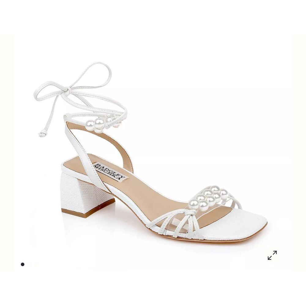 NWT Badgley Mischka Dejah Pearl Ankle-Tie Low Block Sandals size 6 Badgley Misch